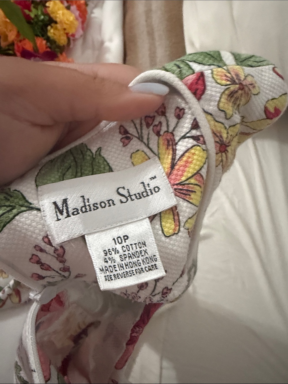 Madison Studio White Floral Print One-Piece with Yellow & Green Accents